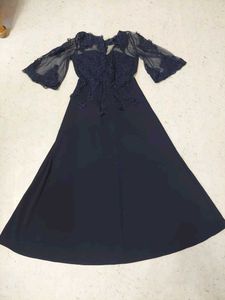Elegant Navy Lace Evening Gown