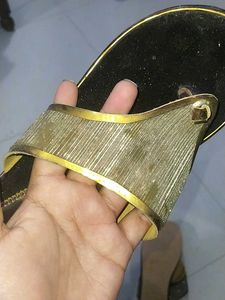 Black Golden High Sole Heel Sandle