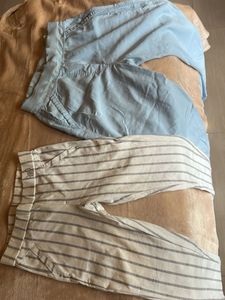 Light Blue & Striped Casual Pants for girls