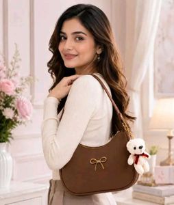 Cute Brown Shoulder Bag with Teddy Charm