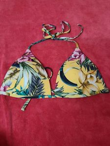 Yellow Floral Triangle Bikini Top