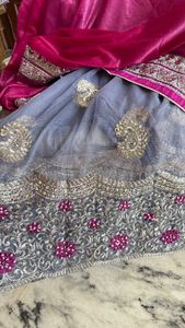 Designer saree in grey and magenta