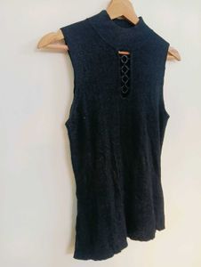 Sleeveless Black Mock Neck Top