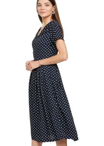 Polka Dot Navy Blue Long Dress Midi One Piece S&M