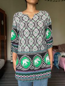 Boho Elephant Print Tunic Top