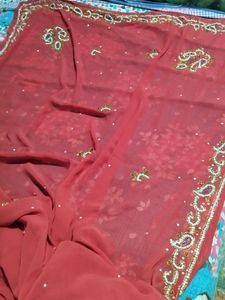 Red Embroidered Saree