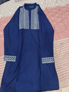 Elegant Navy Blue Kurta with White Embroidery