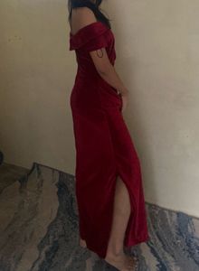 Elegant Red Velvet Off-Shoulder Dress