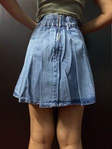 Denim Pleated Mini Skirt