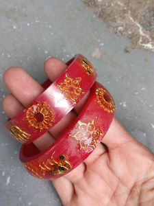 Red & Gold Embellished Bangles (Set of 2)