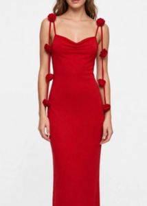 Red Maxi Dress with Rose Detail