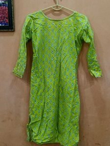 Lime Green Printed Kurta