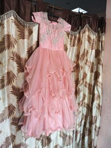 Peach Color Assymetrical Gown For Girls