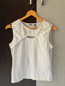 White Cut-Out Ribbed Tank Top