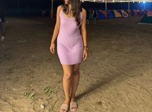 Lilac Ribbed Knit Mini Dress
