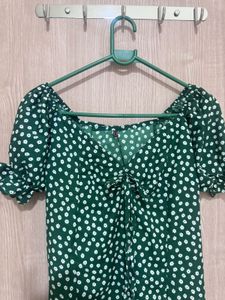 Chic Green Floral Print Midi Dress