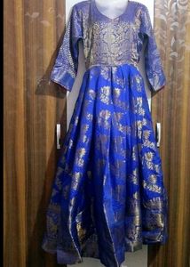 Elegant Blue &amp; Gold Ethnic Gown