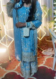 Sky Blue Embroidered Sharara Suit