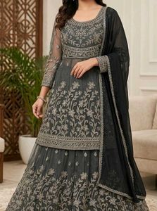 Embellished Black Net Lehenga Choli