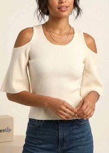 Cream Cold Shoulder Knit Top