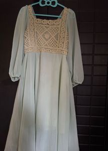 Elegant Mint Green Lace Maxi Dress, size M