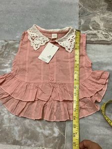 Cute Pink Ruffle Top with Lace Collar