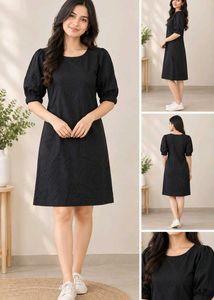 Chic Black Puff Sleeve A-Line Dress
