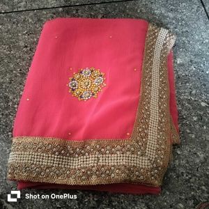 light weight rani colour beautiful saree
