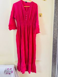 Vibrant Tode Pink Embroidered One piece