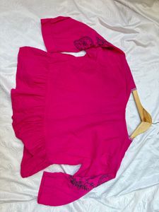 Y2K Vibrant Pink Embroidered Top