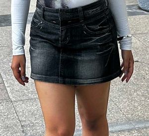 Black Denim Y2K Mini Skirt