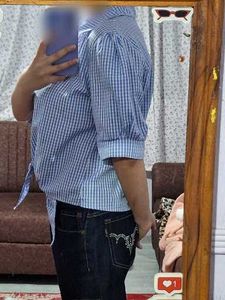 Chic Blue Gingham Tie-Front Shirt