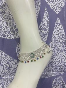 Silver Anklet with Colorful Beads