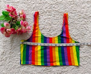 H&amp;M  : Rainbow Striped Cropped Tank Top