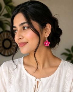 Handmade Pink Flower Earrings