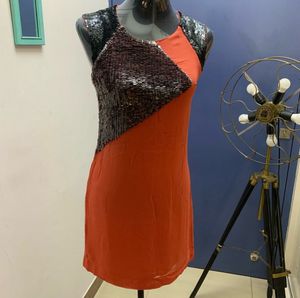 Sparkly Sequin Panel Orange Dress
