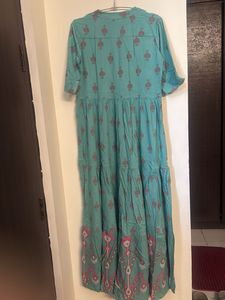 Teal Maxi Kurta with Indian Print