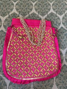 Pink & Golden Lace Embellished Potli Bag