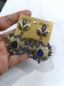 Blue &amp; Gold Statement Earrings