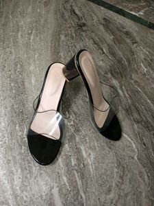 Stylish Black Transparent Strap Block heels