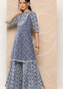 Blue &amp; White Printed Kurta