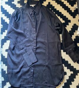 Black Satin Button-Up Tunic
