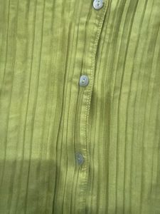 Lime Green Pleated Button-Up Shirt