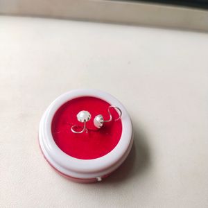 92.5 Silver Pearl Stone Nose/Ear Earrings 1 Pair