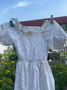 White Puff Sleeve Embroidered Dress