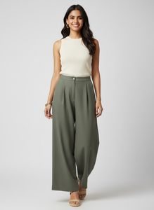 Stylish Olive Green Wide-Leg Trousers