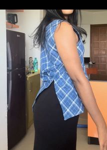Blue Plaid Peplum Top