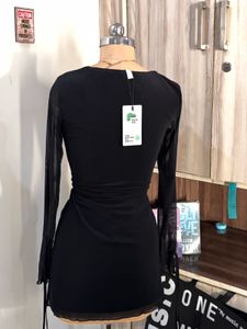 Chic Black Mesh Sleeve Mini Dress