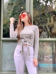 Chic Grey Tie-Front Sweater Top