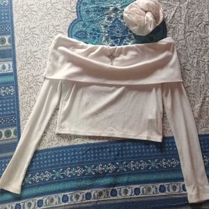 White Off shoulder Full sleeve top (cropped)